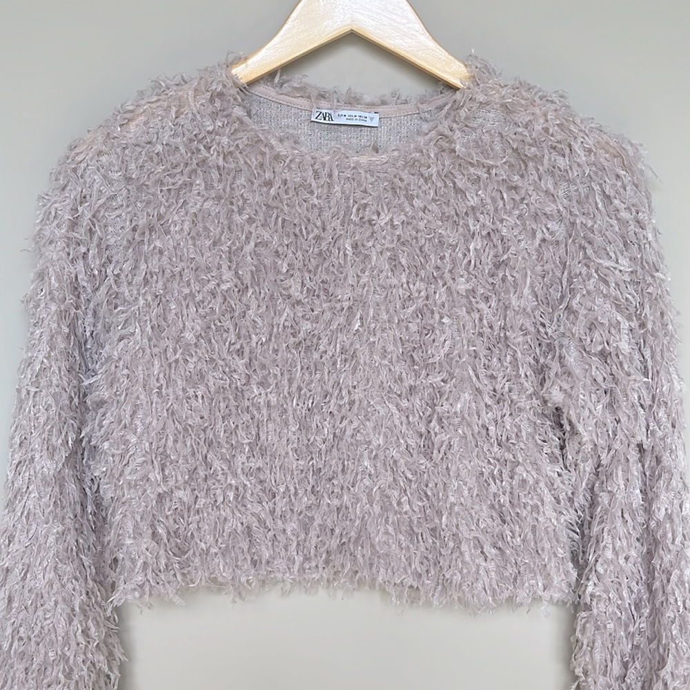 Zara Dusty Pink Feather Crop Top